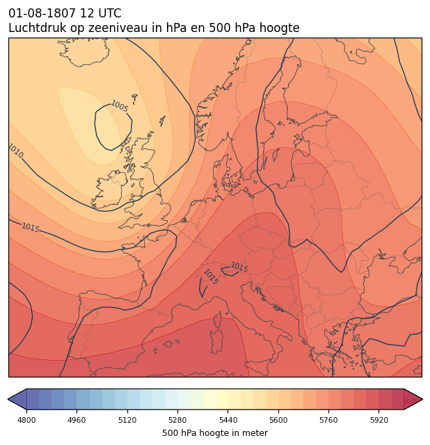 Weerkaart van 1 augustus 1807 om 12 UTC