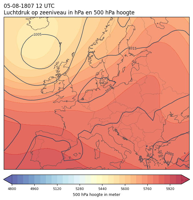 Weerkaart van 5 augustus 1807 om 12 UTC