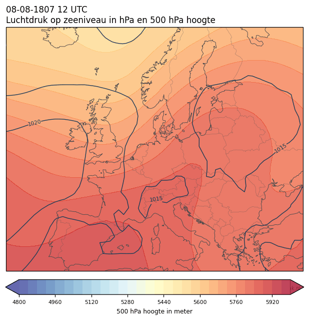 Weerkaart van 8 augustus 1807 om 12 UTC
