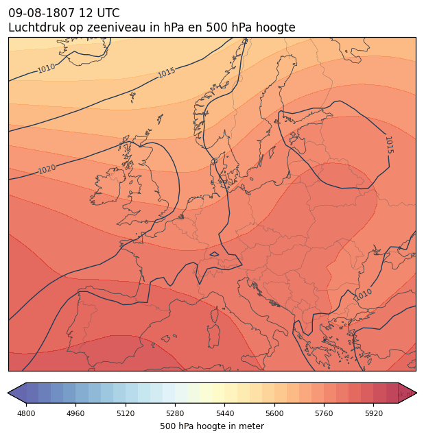 Weerkaart van 9 augustus 1807 om 12 UTC