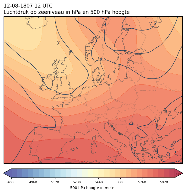 Weerkaart van 12 augustus 1807 om 12 UTC