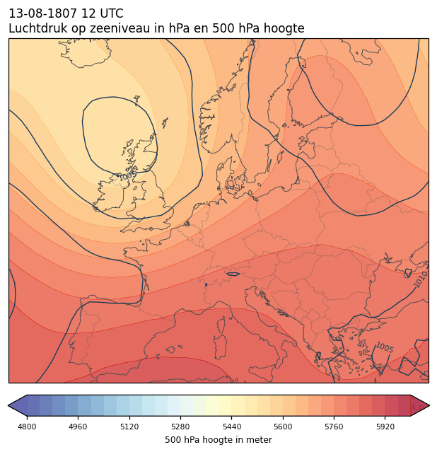 Weerkaart van 13 augustus 1807 om 12 UTC