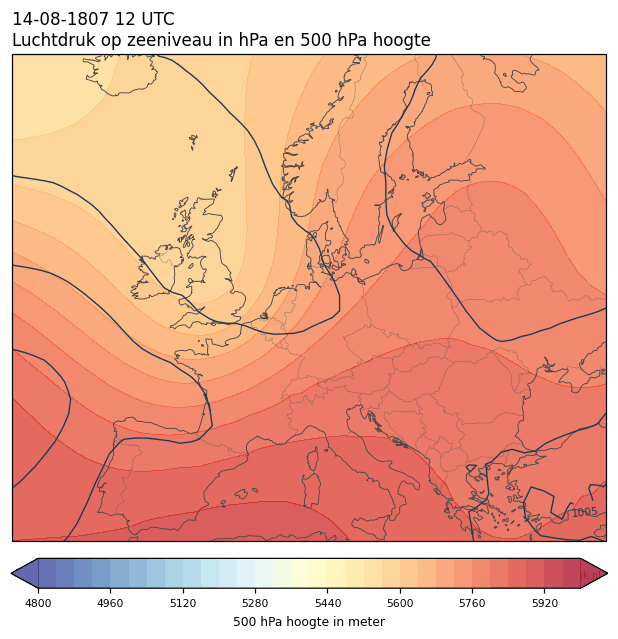 Weerkaart van 14 augustus 1807 om 12 UTC