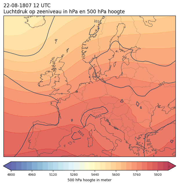 Weerkaart van 22 augustus 1807 om 12 UTC