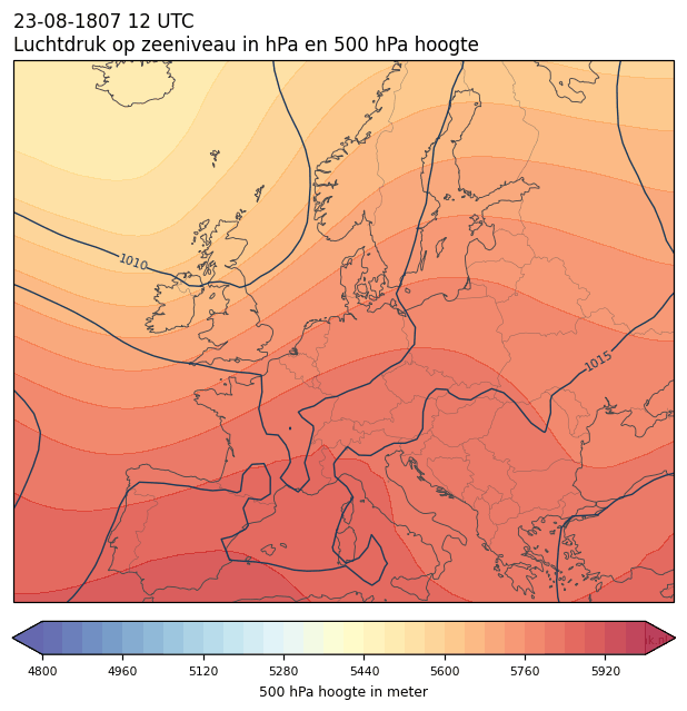 Weerkaart van 23 augustus 1807 om 12 UTC
