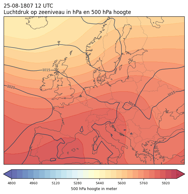 Weerkaart van 25 augustus 1807 om 12 UTC