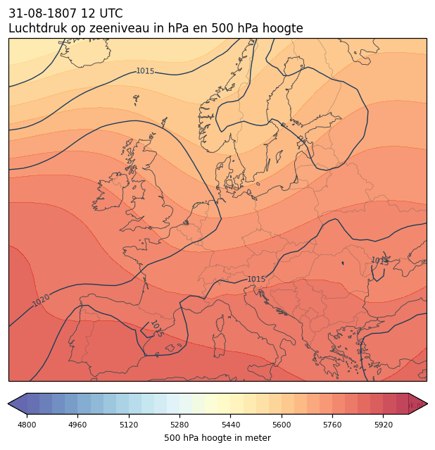 Weerkaart van 31 augustus 1807 om 12 UTC
