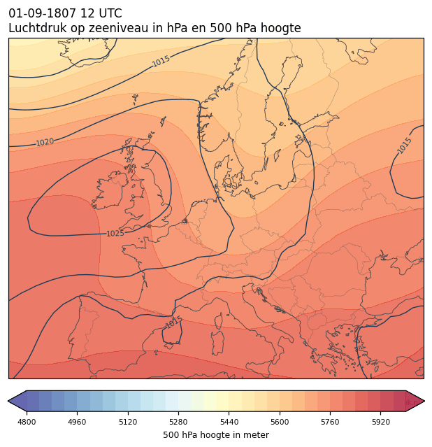 Weerkaart van 1 september 1807 om 12 UTC