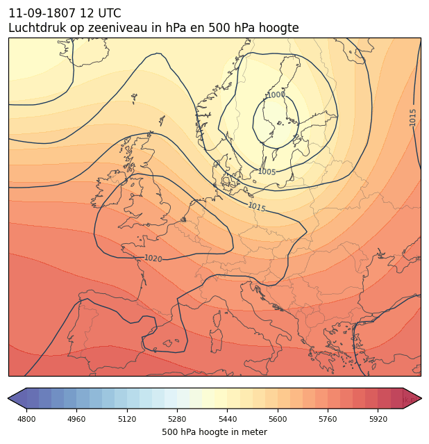 Weerkaart van 11 september 1807 om 12 UTC