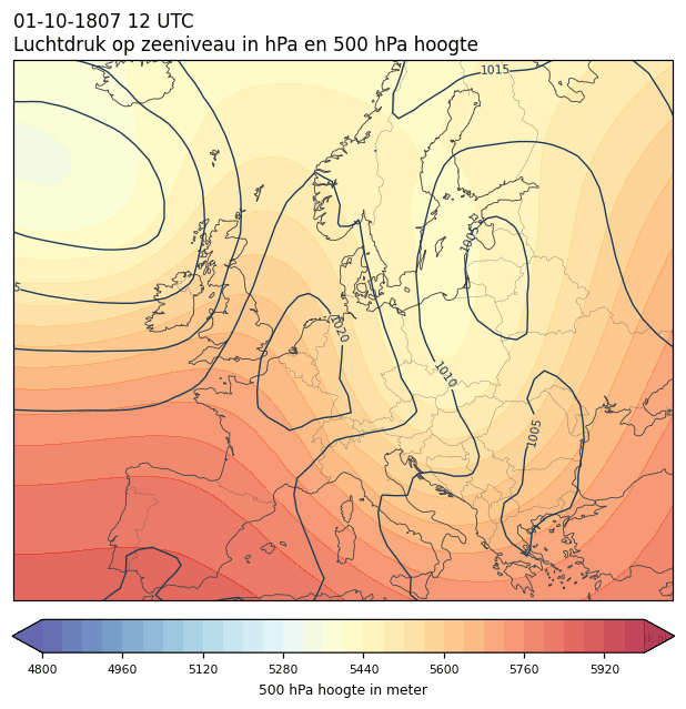 Weerkaart van 1 oktober 1807 om 12 UTC