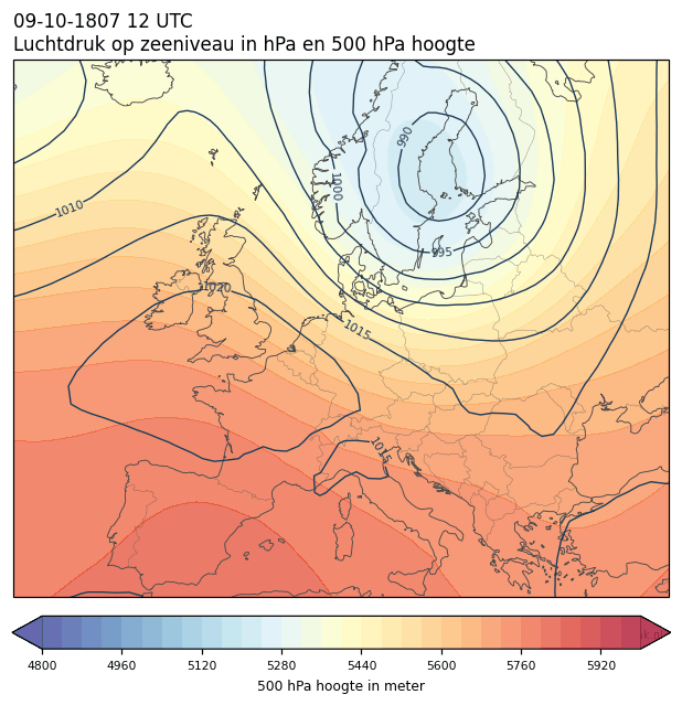 Weerkaart van 9 oktober 1807 om 12 UTC