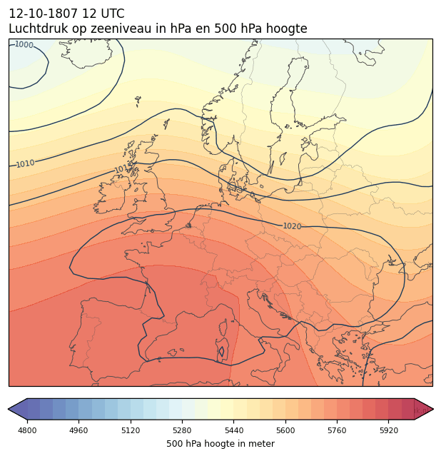 Weerkaart van 12 oktober 1807 om 12 UTC