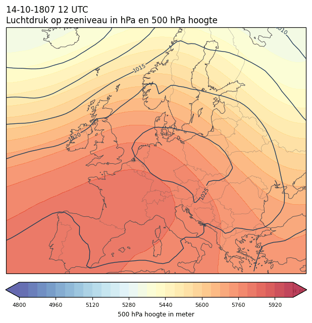 Weerkaart van 14 oktober 1807 om 12 UTC