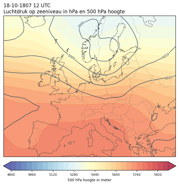 Weerkaart van 18 oktober 1807 om 12 UTC