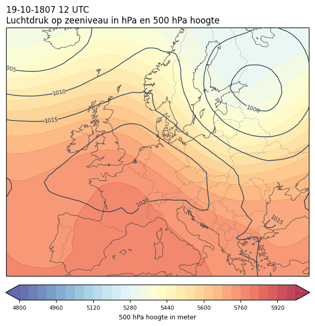 Weerkaart van 19 oktober 1807 om 12 UTC