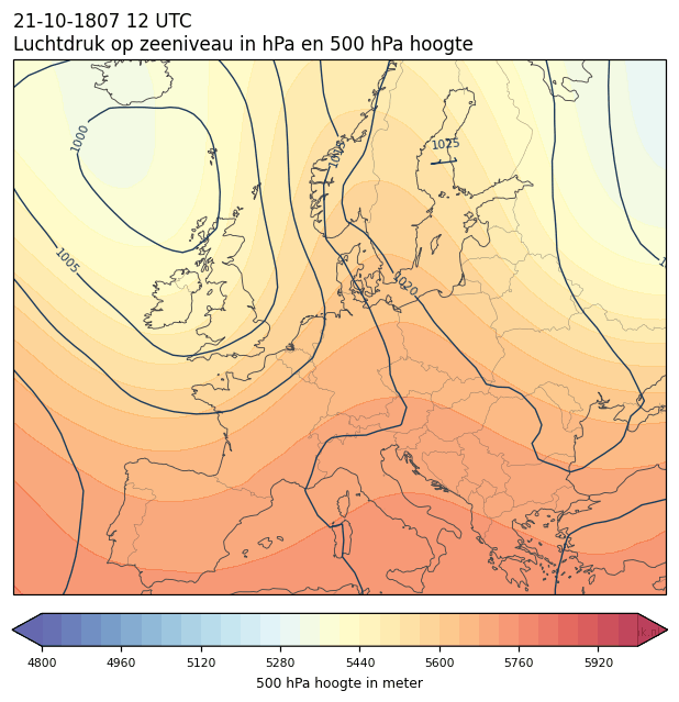 Weerkaart van 21 oktober 1807 om 12 UTC