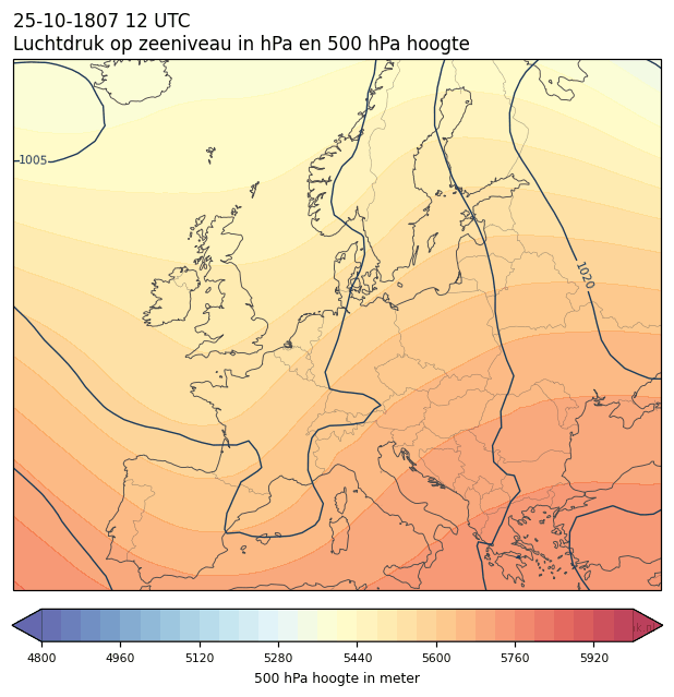 Weerkaart van 25 oktober 1807 om 12 UTC