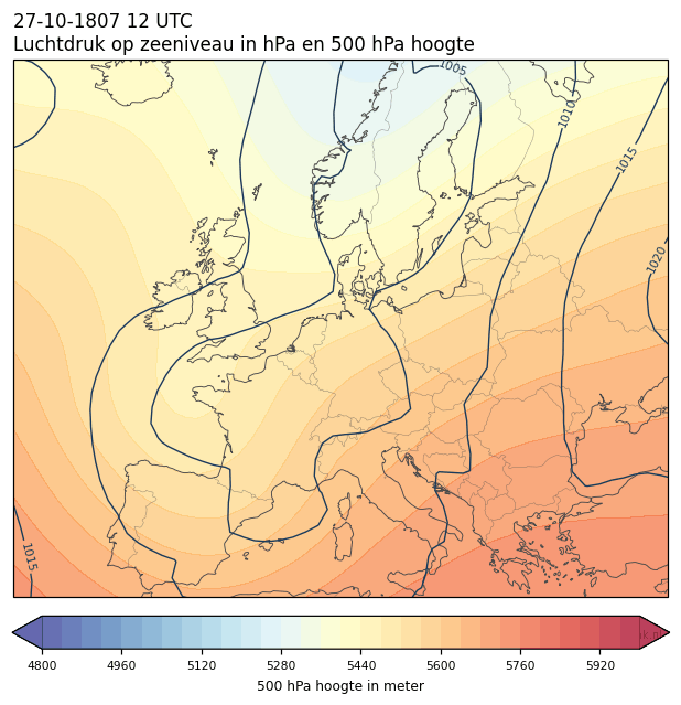 Weerkaart van 27 oktober 1807 om 12 UTC