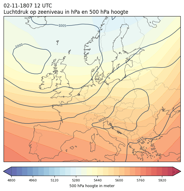 Weerkaart van 2 november 1807 om 12 UTC