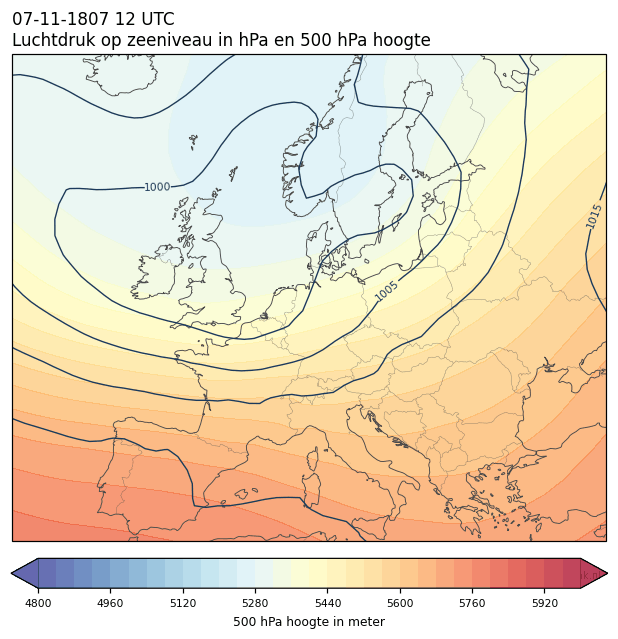 Weerkaart van 7 november 1807 om 12 UTC