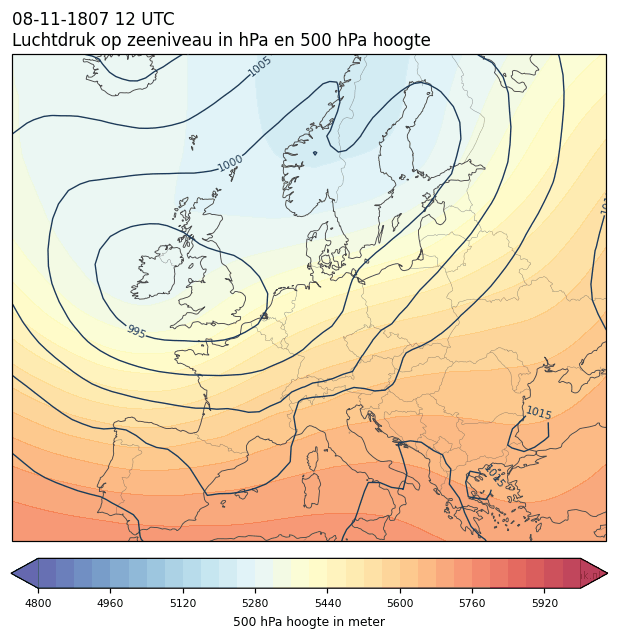 Weerkaart van 8 november 1807 om 12 UTC