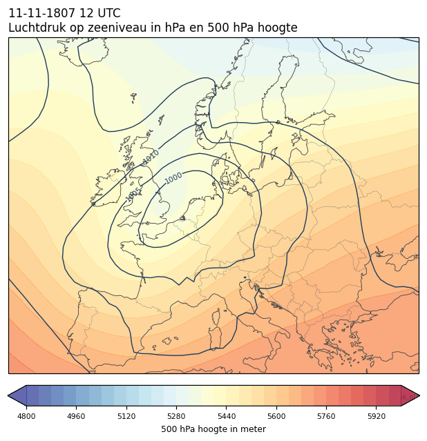 Weerkaart van 11 november 1807 om 12 UTC