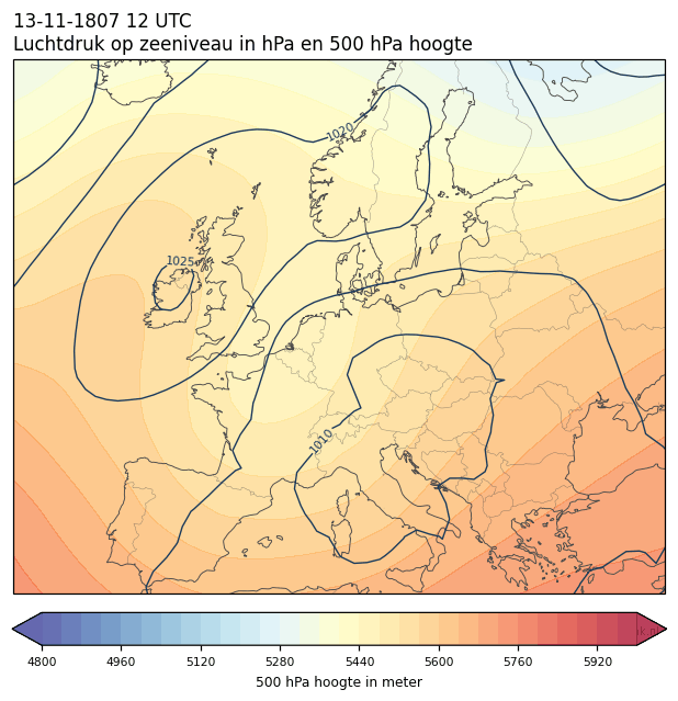 Weerkaart van 13 november 1807 om 12 UTC