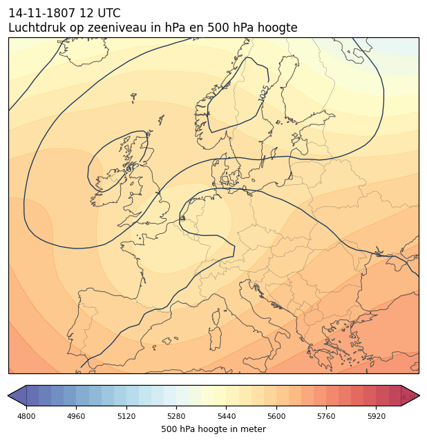 Weerkaart van 14 november 1807 om 12 UTC