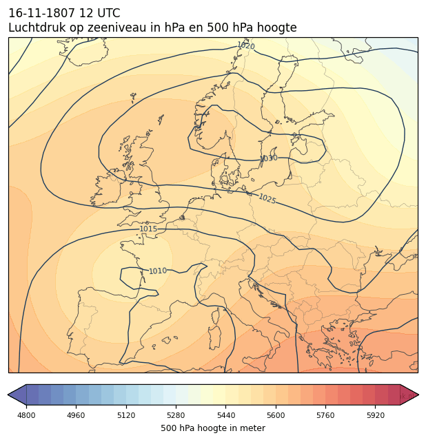 Weerkaart van 16 november 1807 om 12 UTC