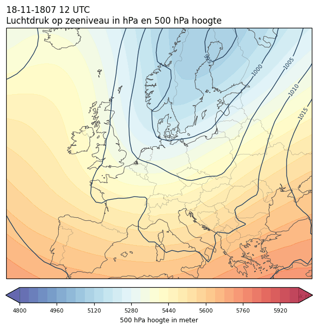 Weerkaart van 18 november 1807 om 12 UTC