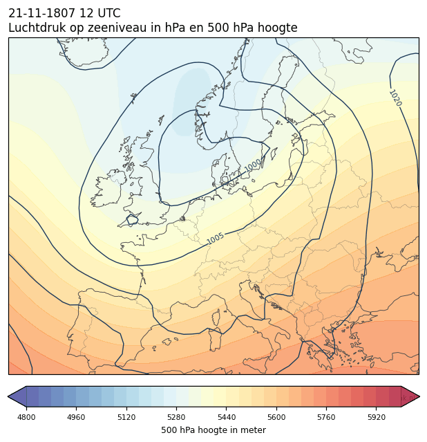 Weerkaart van 21 november 1807 om 12 UTC