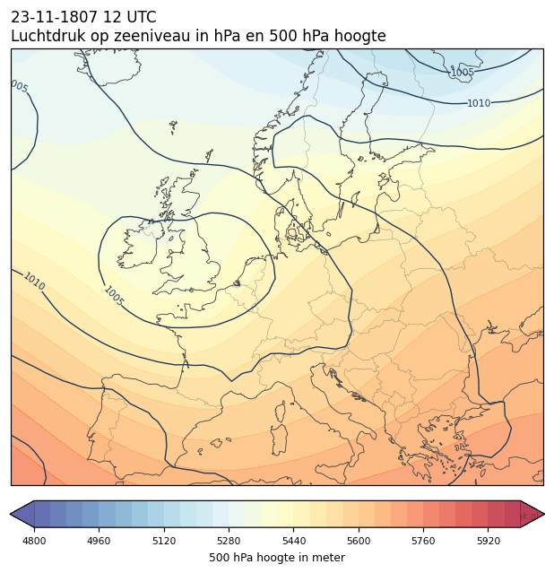 Weerkaart van 23 november 1807 om 12 UTC