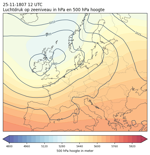 Weerkaart van 25 november 1807 om 12 UTC