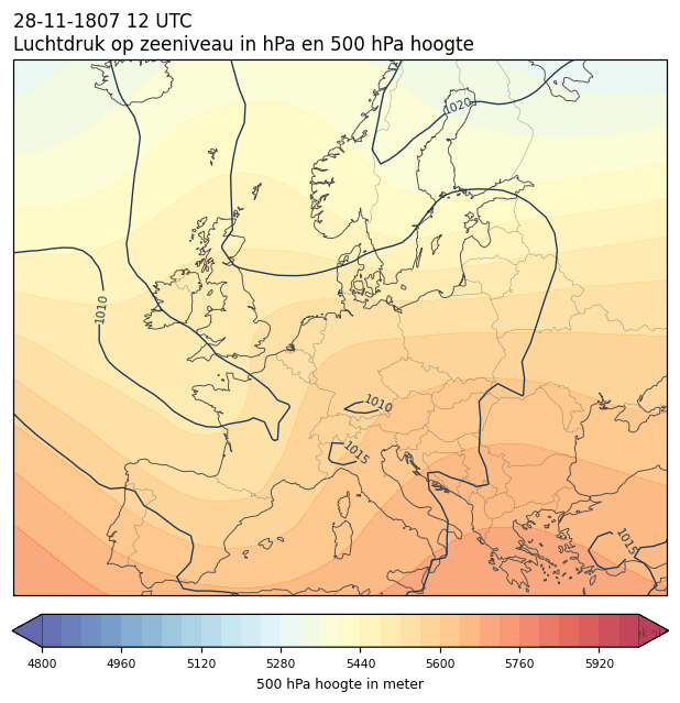 Weerkaart van 28 november 1807 om 12 UTC