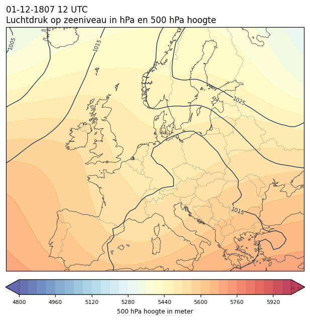 Weerkaart van 1 december 1807 om 12 UTC