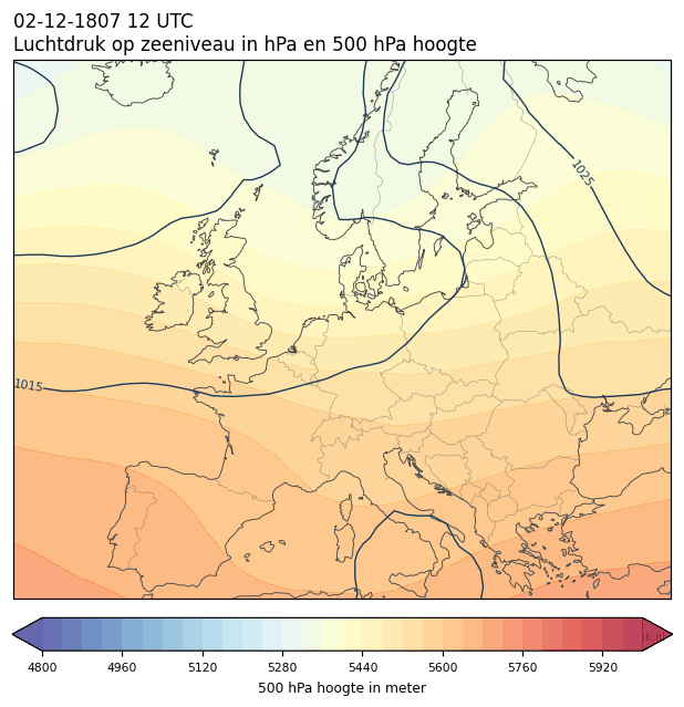Weerkaart van 2 december 1807 om 12 UTC