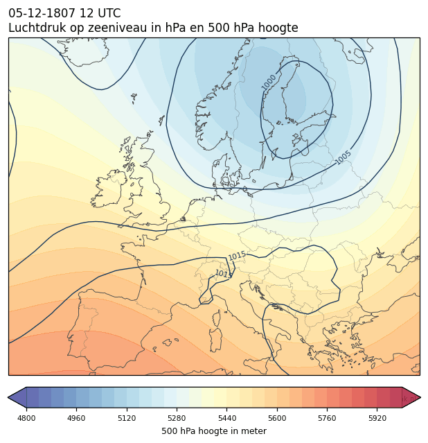 Weerkaart van 5 december 1807 om 12 UTC