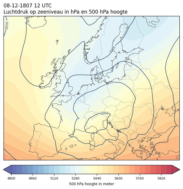 Weerkaart van 8 december 1807 om 12 UTC