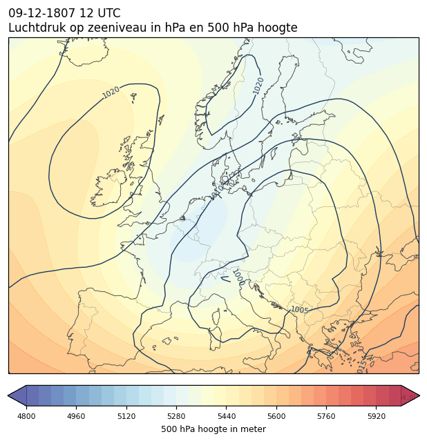Weerkaart van 9 december 1807 om 12 UTC