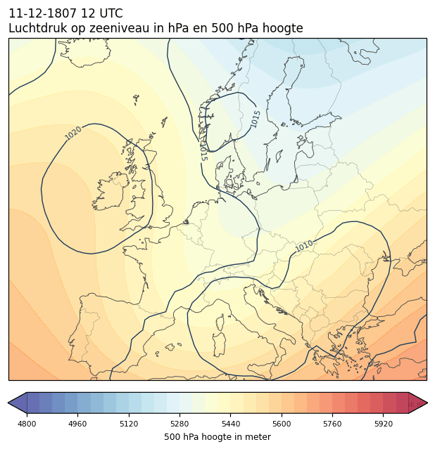Weerkaart van 11 december 1807 om 12 UTC