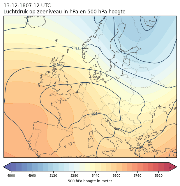 Weerkaart van 13 december 1807 om 12 UTC