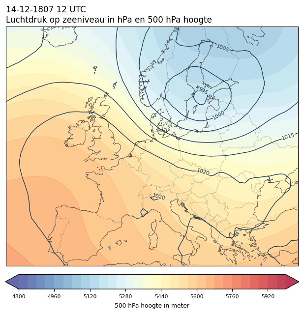 Weerkaart van 14 december 1807 om 12 UTC