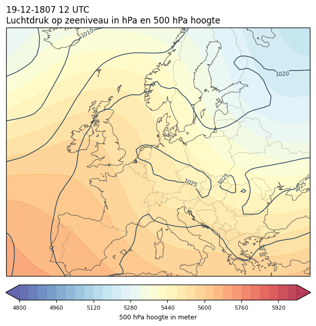Weerkaart van 19 december 1807 om 12 UTC