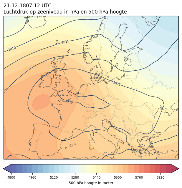 Weerkaart van 21 december 1807 om 12 UTC