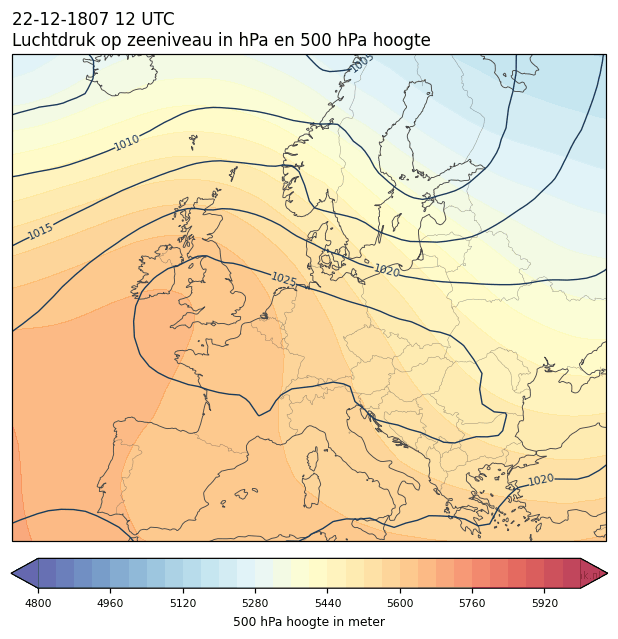 Weerkaart van 22 december 1807 om 12 UTC