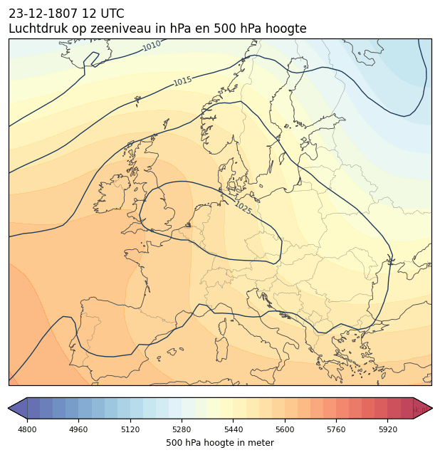 Weerkaart van 23 december 1807 om 12 UTC