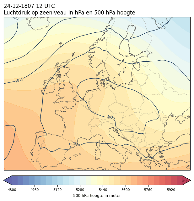Weerkaart van 24 december 1807 om 12 UTC