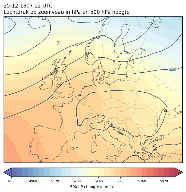 Weerkaart van 25 december 1807 om 12 UTC