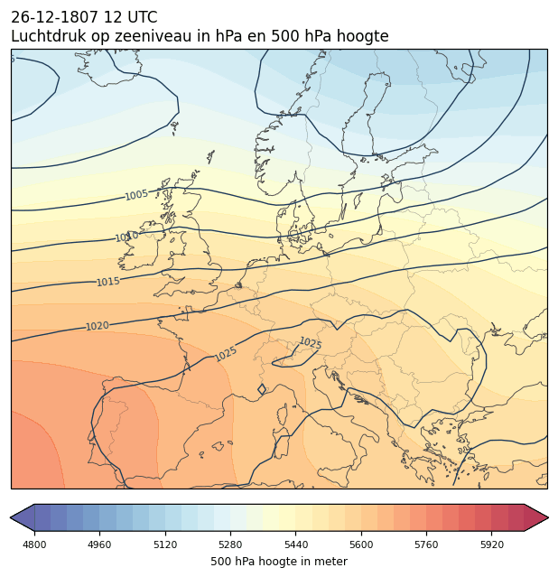 Weerkaart van 26 december 1807 om 12 UTC