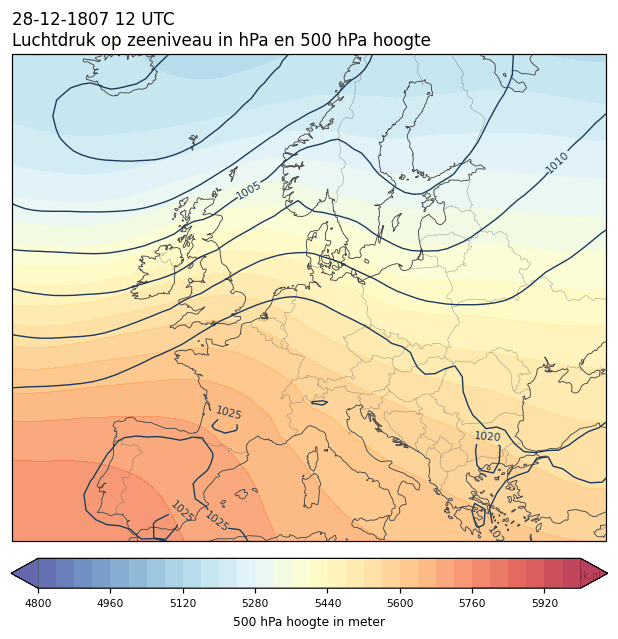 Weerkaart van 28 december 1807 om 12 UTC